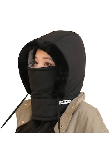 Kış Açık Hava Kayak Termal Yüz Maskesi Boyunluk Şapka Siyah