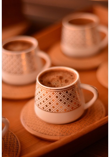 Bambum Hanzade 6 Kişilik Kahve Takımı Desen Altlıklı B0933