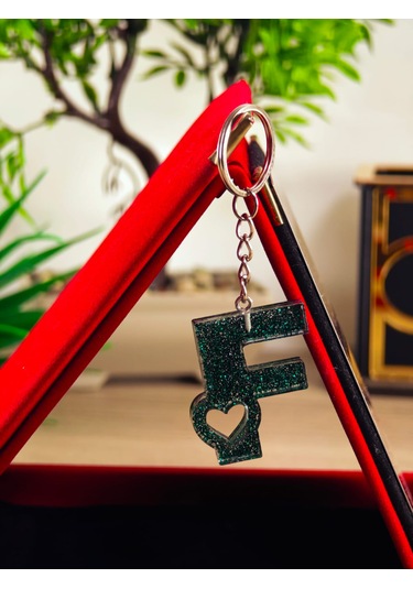 Harfli Anahtarlık Epoksi Kişiye Özel Yapım El Yapımı Harf Anahtarlık Kalp Model Özel Tasarım Hediyelik Ürün Kalp Desenli Simli Anahtarlık Altın - Kahverengi