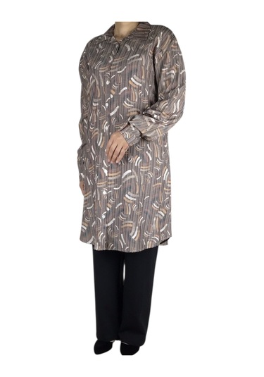 Kadın Önü Düğmeli Yakalı Kol Manşetli Gömlek Vizon