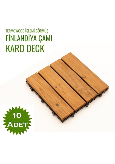 Pafu Sunsoe Fin Çamı Balkon Bahçe Ahşap Yer Döşemesi Karo Deck 30x30 Cm - 10 Adet 0,9m2