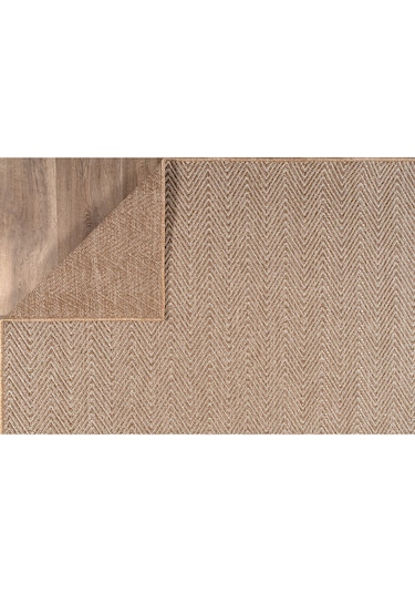 Srz-0503 Jüt Tabanlı Hasır Dokuma Örme Bohem Antialerjik Halı Kilim Balık Sırtı Kahverengi - Krem