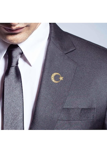 Taş İşlemeli Ay-yıldız Rozeti Gold Altın