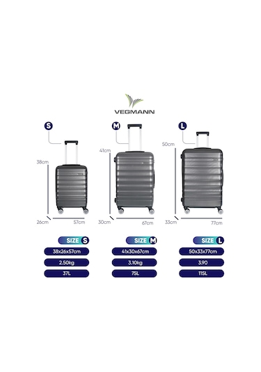 Vegmann Delphin Antrasit 3 Lü Valiz Seti Antrasit