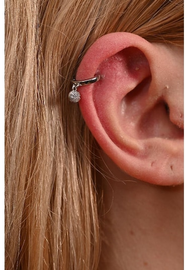 Gümüş Yuvarlak Figür Zirkon Taş Çelik Piercing Tragus Helix Kıkırdak Küpesi-0vp165
