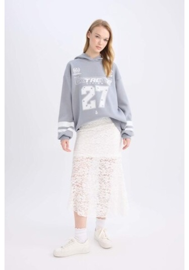 DeFacto Coool A Form Yüksek Bel Dantel Maxi Etek E1795AX24WNWT32 Beyaz