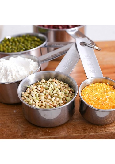 Geeksen 11 Parça Paslanmaz Çelik Ölçü Kasa Ve Kaşık Seti 5 Kasa + 5 Kaşık + 1 Düzleştirici Aracı Gümüş Renkli - Hassas Ölçüm İçin Gümüş