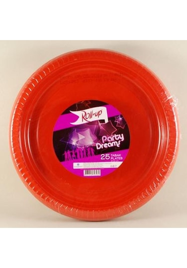 Roll-up & Rainbow Plastik Kırmızı Renkli Parti Tabak 25 Li Yuvarl