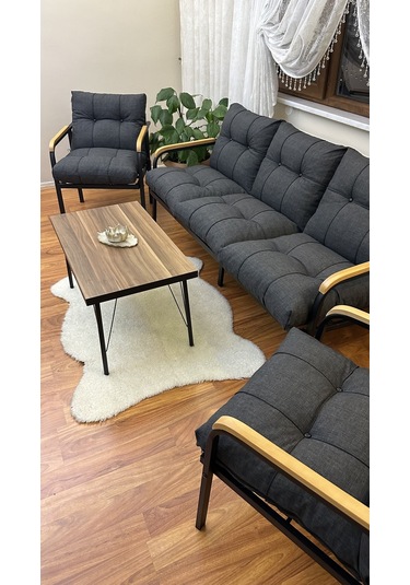 Modern Style Home Modern Sarıyer Balkon, Bahçe, Cafe - Metal Kanepe Koltuk Takımı - 3+1+1+ Sehpa Antrasit Modernk032 Antrasit