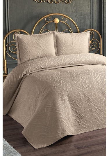 Ultrasonik Kapitoneli Fenomen Çift Kişilik Yatak Örtüsü Bej Bej