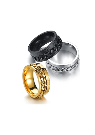 Sones 2 Adet Roma Rakamları Döndürülebilir Zincir Titanyum Çelik Yüzük, Renk: Siyah 11 Çok Renkli