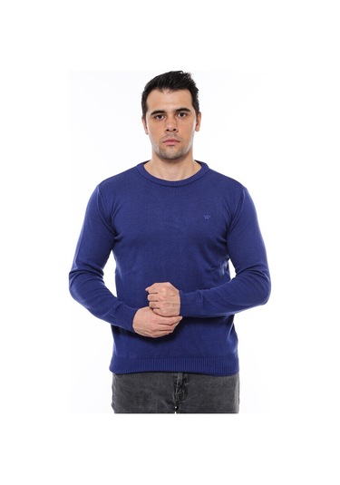 Lacivert Bisiklet Yaka Slimfit Desensiz Triko 001