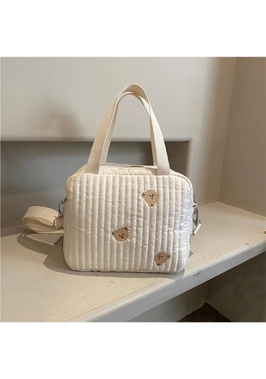 Jialan Bebek Bezi Çantası Değiştirme Çantası Sevimli Ayı Nakış Beyaz