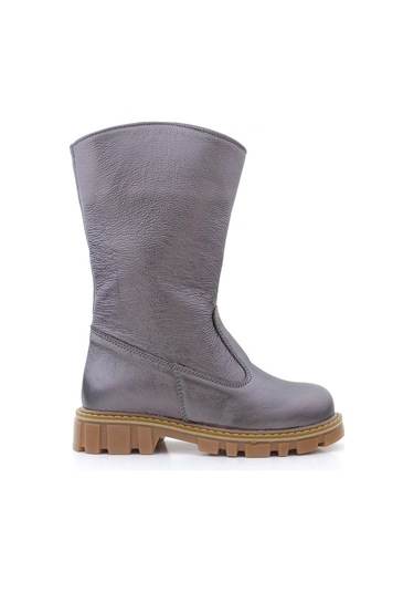 Rakerplus Hakiki Deri Platin Fermuarlı Uzun Kız Çocuk Çizme Platin