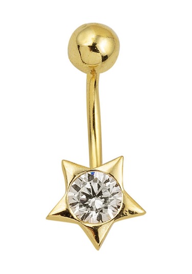 Bilezikci Yıldız Tek Taşlı 14 Ayar Kadın Göbek Piercing Sarı