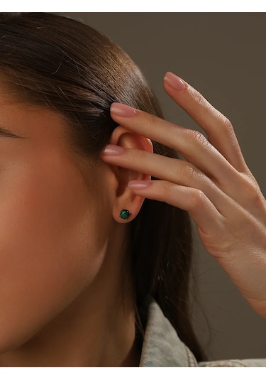 Serebranyj Dom Doğal Malakitli Gümüş Küpeler 181125259 Altın