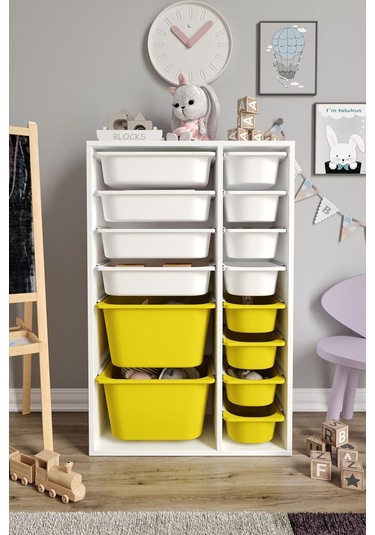 %100 Mdf - Large Duo 14 Sepetli Oyuncak Dolabı Sarı