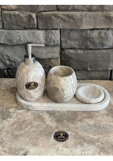 Silver Traverten Oval 4,lü Banyo Seti Yeni Beyaz