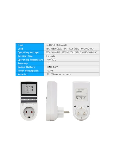 Leezsing Büyük Ekranlı Zamanlayıcılı Priz - Mutfak Ve Ev Kullanımı İçin Elektronik Zamanlayıcı, Eu/uk/us Uyumlu
