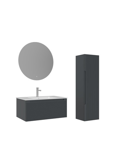 Orka Olbia 80 Cm Mat Antrasit Banyo Dolabı Takımı Ve Boy Dolabı Beyaz