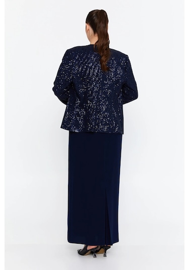 Güzelyalı Kadın Büyük Beden Taş İşlemeli İki Parça Abiye Takım 1043 Lacivert Lacivert