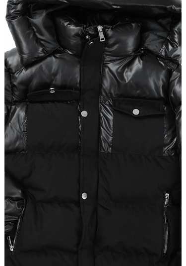 Erkek Çocuk Önü Çift Kapak Cepli Kapüşonu Çıkabilen İçi Peluş Astarlı Siyah Renk Mont Siyah