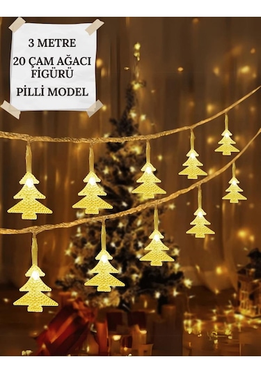 3 Metre Günışığı Çam Ağacı Pilli Led Işık, Ramazan Ayı Işıkları Süsleme Dekoratif Organizasyon Işık Sarı
