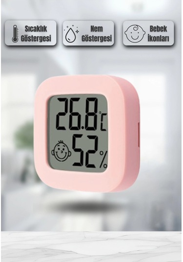 Mini Akıllı Sıcaklık Nem Ölçer Lcd Oda Termometre Duvara Takılabilen Masaüstü Isı Göstergesi Pembe