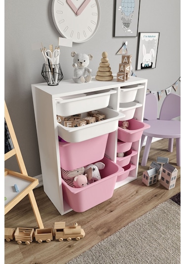 %100 Mdf - Small Duo 10 Sepetli Oyuncak Dolabı Pembe