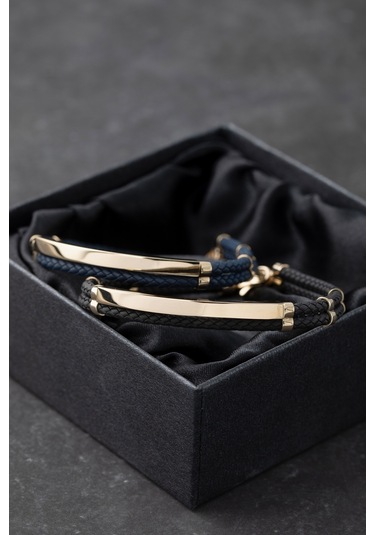 Cenova Kuyumculuk 14 Ayar Altın Çift Kordonlu Siyah Kauçuk Erkek Bileklik Siyah