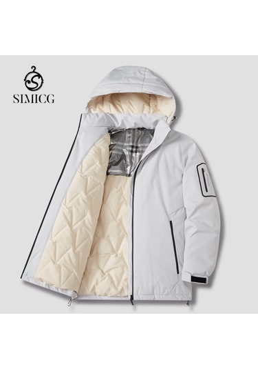 Büyük Beden Bol Kesim Günlük Kapüşonlu Erkek Pamuklu Ceket Beyaz