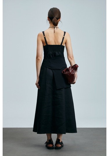 Lufian Selene Kadın Askılı Keten Elbise Siyah Siyah 121290015100100 Siyah