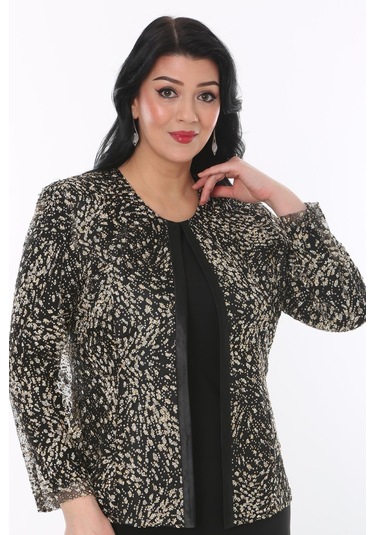 Büyük Beden 3755 Siyah-altın Ceket+bluz Takım 001