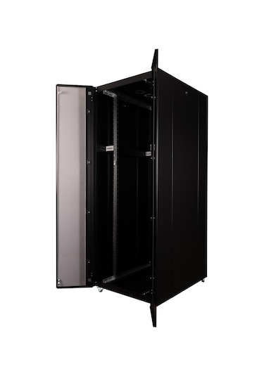 Lande Demonte 42u 800x1000 Hyperline Dikili Tip Rack Kabinet Siyah Ön Cam Kapak / Tekerlekli