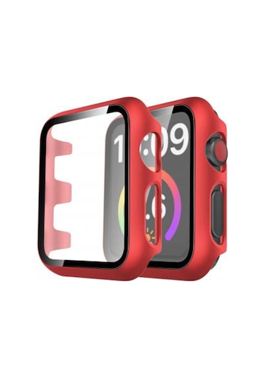 Apple Watch Uyumlu  41mm Camlı Kasa Ekran Koruyucu - Kırmızı