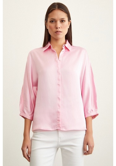 Never More Fakir Kol Saten Gömlek Pembe