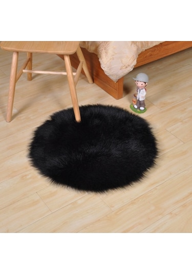 Tongxida Yumuşak Yuvarlak Gri Halı - 60 Cm Saçaklı Paspas - Oturma Odası/yatak Odası Dekorasyonu