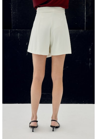 Sateen Talia Şort Etek - Ekru-137065 Ekru