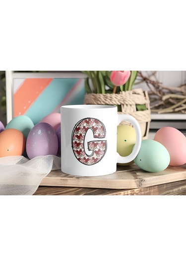 G Harfi Aşk Temalı Kupa - Kalp Desenli Kişiye Özel Romantik Sevgililer Günü Kahve Kupası Beyaz