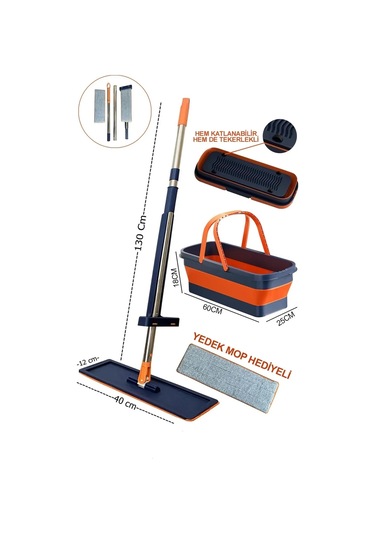 Tilbe Home Kendinden Sıkmalı Kovalı Mop Seti - Kendinden Sıkmalı Mop Katlanabilir Tekerlekli Kova 1