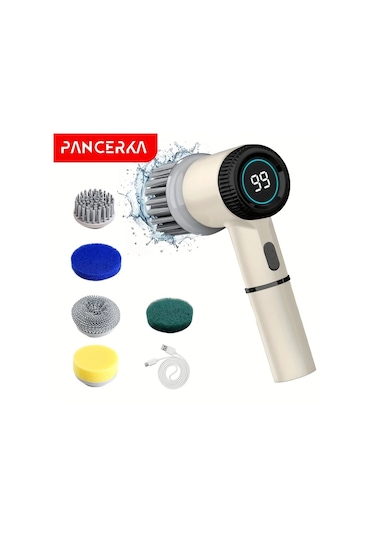 Xuweiwei Beyaz Pancerka 1 Set Elektrikli Doner Firca 5 Degistirilebilir Firca Basligi Type-c Sarj Edilebilir Dus Fircasi Banyo Mutfak Temizligi