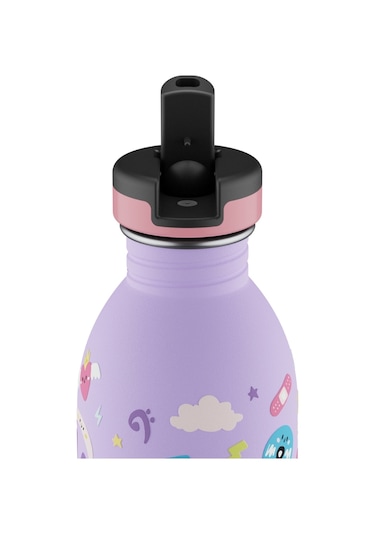 Kids Bottle Music Friends Pipetli Paslanmaz Çelik Çocuk Su Matarası 500 Ml Mor