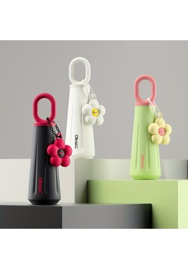 Besthome1 Paslanmaz Çelik Spor Termos Şişesi, Kulplu Yaratıcı Siyah Siyah