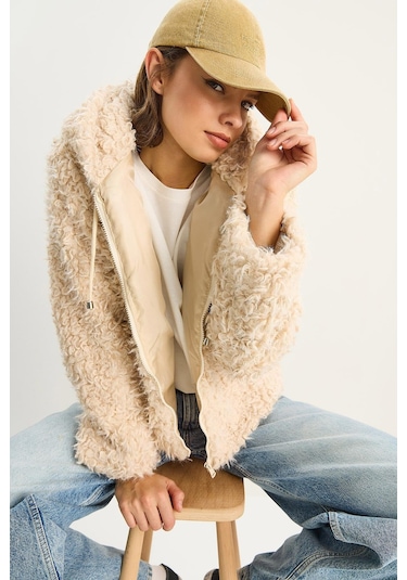 Shade Kadın Kapüşonlu Astarlı Teddy Mont 2818 60281117 - Krem