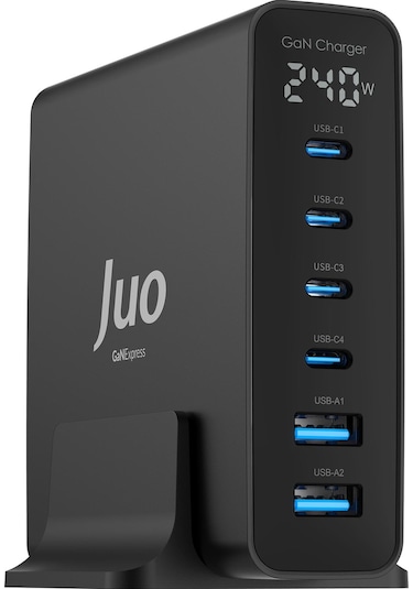 Juo 240W Gan PD 3.1 Masaüstü Hızlı Şarj Cihazı 4 Type-C + 2 Usb-A iPhone & Macbook & Laptop Uyumlu Şarj Aleti