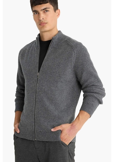 Defacto Standart Fit Dik Yaka Fermuarlı Triko Hırka F2983ax25wnar104 Antrasit