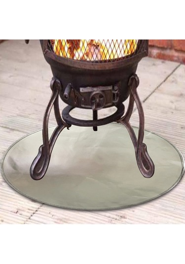 Alev Geçirmez Soba Matı Yuvarlak Yırtılmaya Dayanıklı Isıya Dayanıklı Gümüş