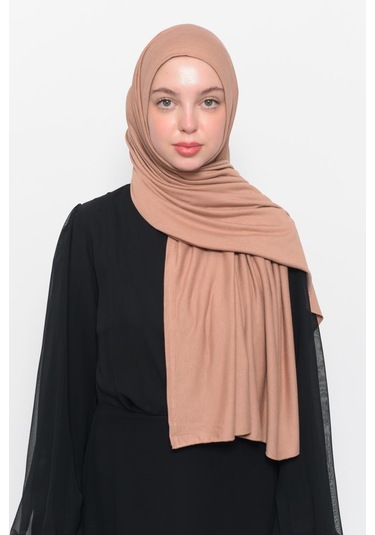 Hazır Pratik Geçmeli Lüks Düz Penye Şal Çapraz Hizalı Bej