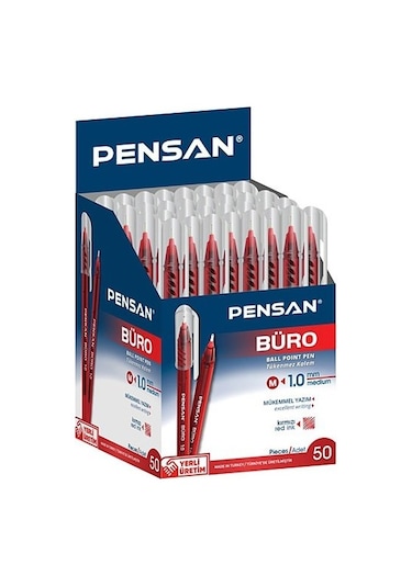 Pensan 2270 Kırmızı 50'li Büro Tükenmez Kalem 1.0 MM