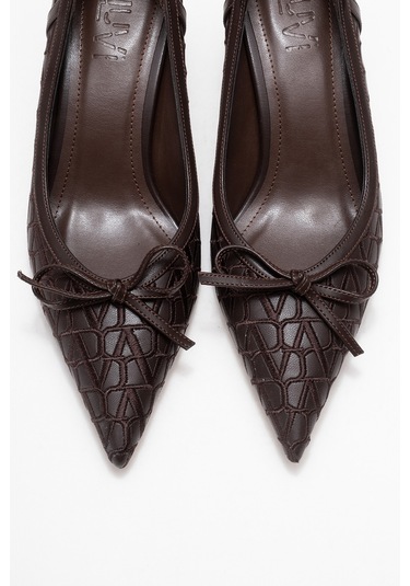 Camden Kahverengi Desenli Fiyonklu Kadın Topuklu Ayakkabı Kahverengi